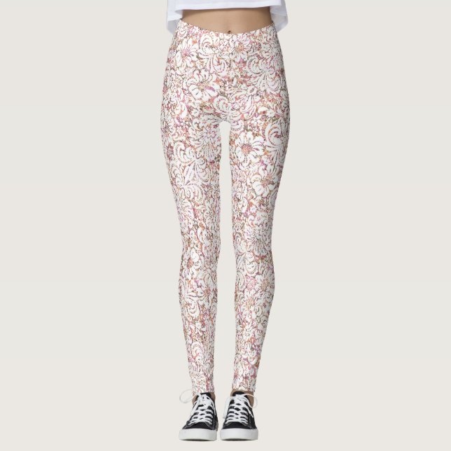 Leggings Diseño floral blanco y rosa (Anverso)
