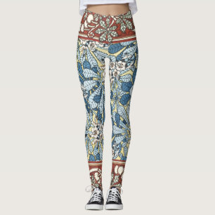 Leggings Diseño Floral de Castaño Art Nouveau Antiguo