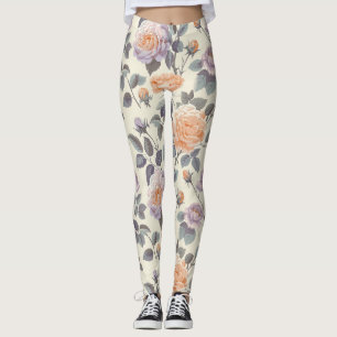 Leggings diseño floral de lilac suave y naranja