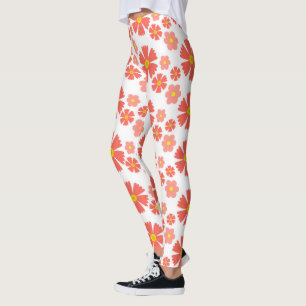 Leggings Diseño floral de margarita rosa en base blanca lim