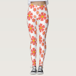 Leggings Diseño floral de margarita rosa en base blanca lim