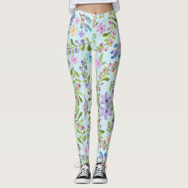 Leggings Diseño floral de verano con hojas verdes suaves