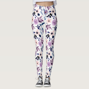 Leggings Diseño floral delicado con hojas de lavanda navy