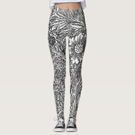 Leggings Diseño floral intrincado en blanco y negro