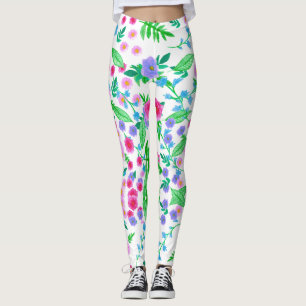 Leggings diseño floral, muchos rosas y hojas verdes