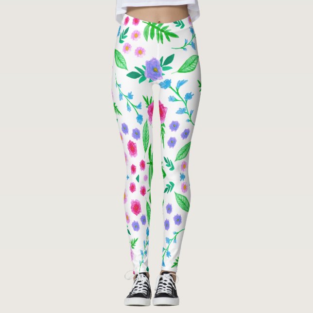 Leggings diseño floral, muchos rosas y hojas verdes (Anverso)