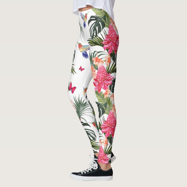 Leggings Diseño floral tropical, colibríes, mariposas (Izquierda)