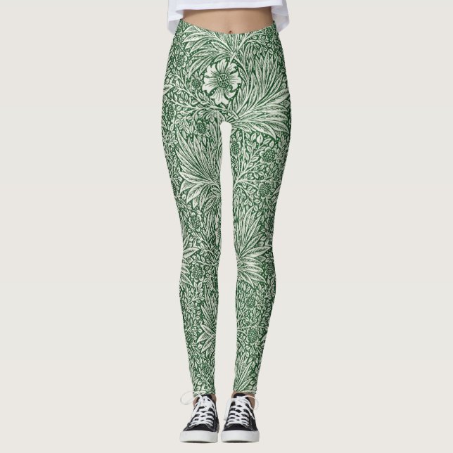 Leggings diseño floral verde caléndula de william morris (Anverso)