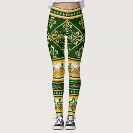 Leggings Diseño gaélico celta blanco de oro verde oscuro