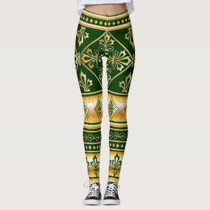 Leggings Diseño gaélico celta blanco de oro verde oscuro