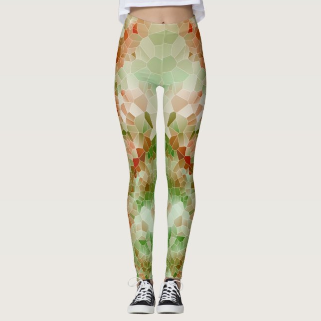 Leggings Diseño geométrico de cristal de Naranja verde y os (Anverso)