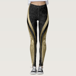 Leggings Diseño geométrico de damascos florales en negro y 