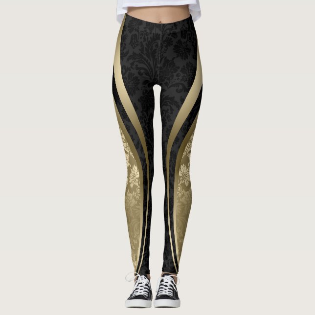 Leggings Diseño geométrico de damascos florales en negro y  (Anverso)