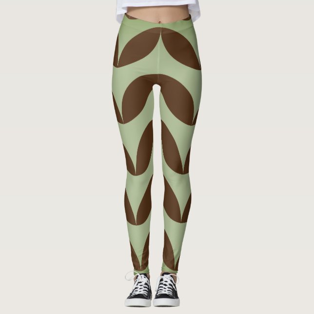 Leggings Diseño geométrico de diseño marrón y verde de semi (Anverso)