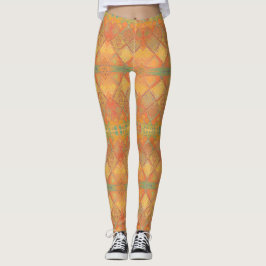 Leggings Diseño geométrico de jade de naranja ámbar mosaico