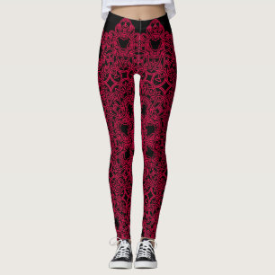 Leggings Diseño geométrico rojo en atletismo de mujeres neg