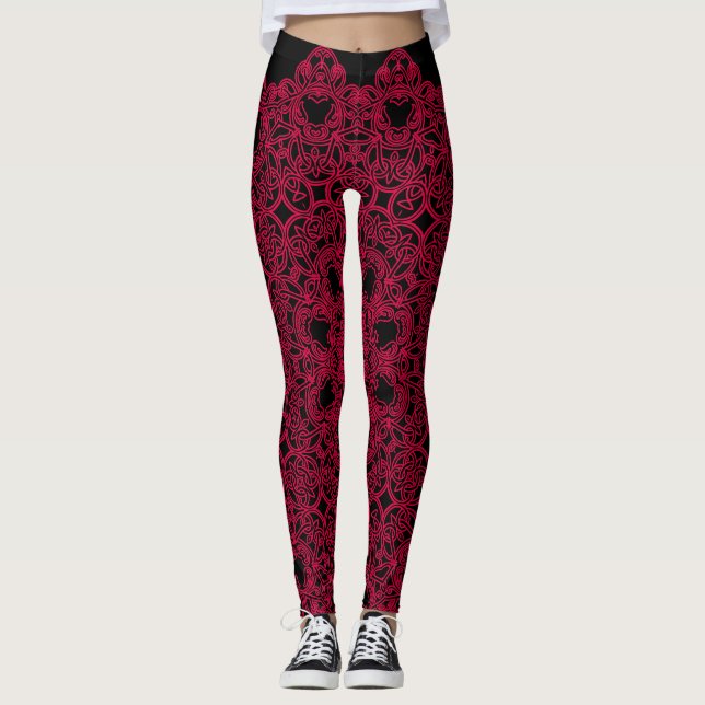 Leggings Diseño geométrico rojo en atletismo de mujeres neg (Anverso)
