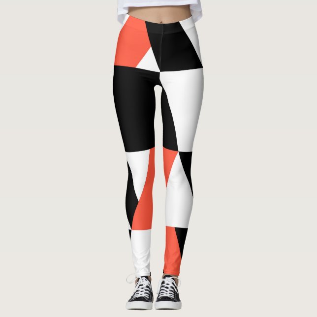 Leggings Diseño geométrico rojo-negro, moderno, moderno y m (Anverso)