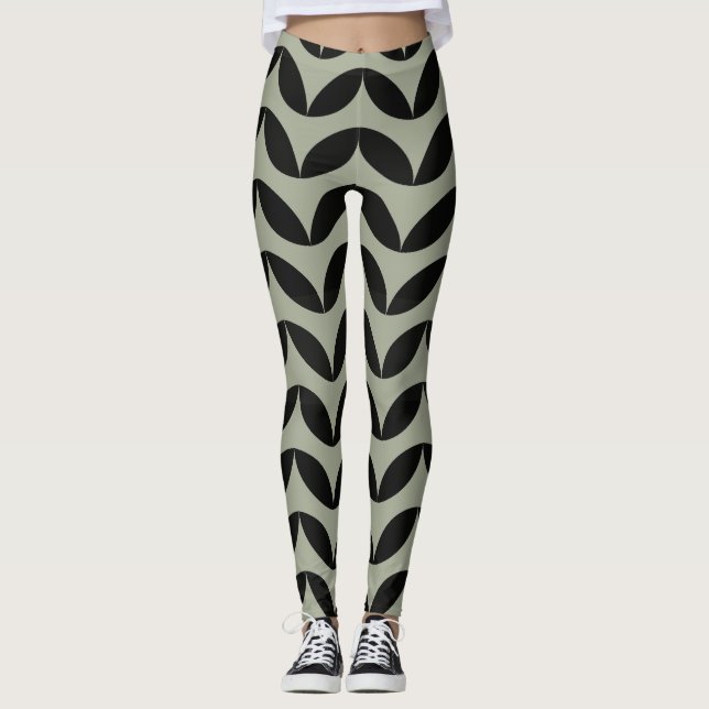 Leggings Diseño geométrico semicírculo negro y verde claro (Anverso)