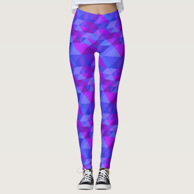 Leggings Diseño geométrico triangular azul púrpura (Anverso)