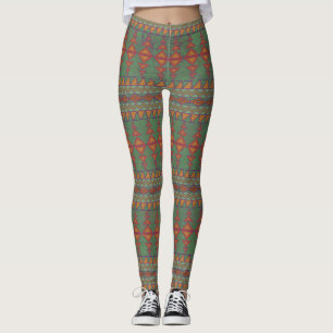 Leggings Diseño geométrico verde del suroeste de Sagebrush