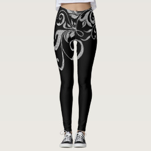 Leggings Diseño Girly Swirls Purpurina de plata blanca