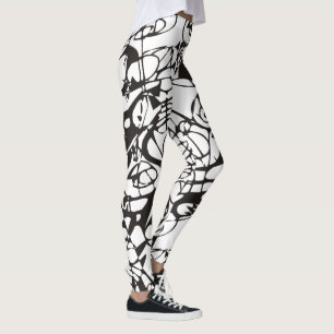 Leggings Diseño gráfico abstracto y loco blanco negro