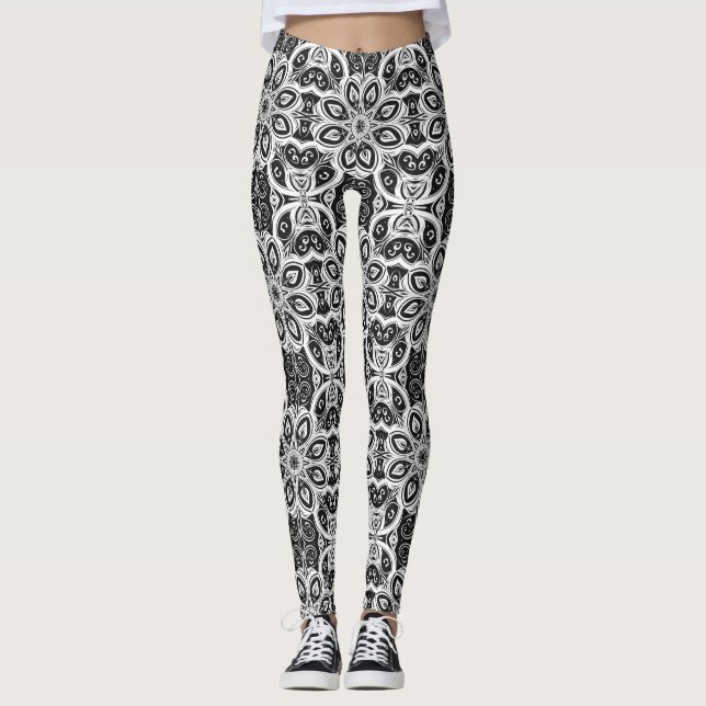 Leggings Diseño gráfico de vectores en blanco y negro (Anverso)