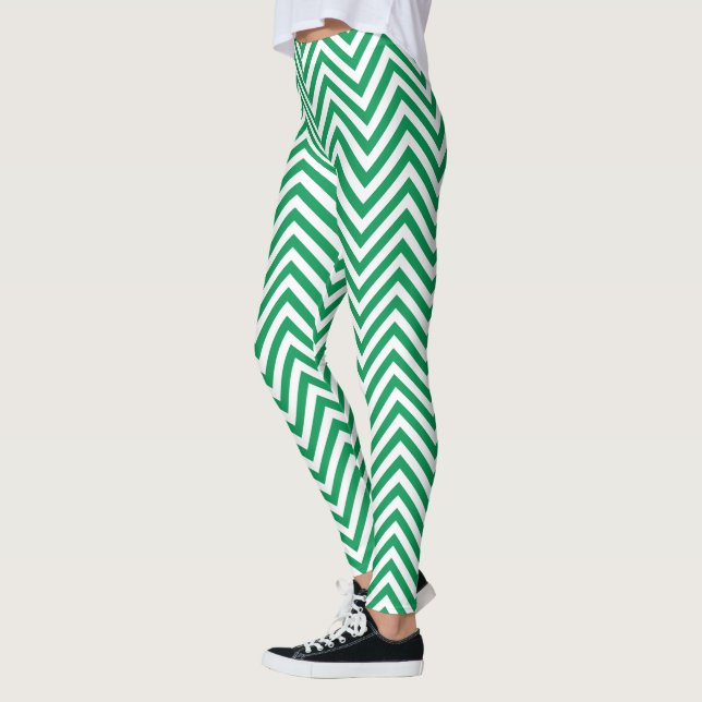 Leggings Diseño gráfico verde y blanco Patrón Zigzag (Izquierda)