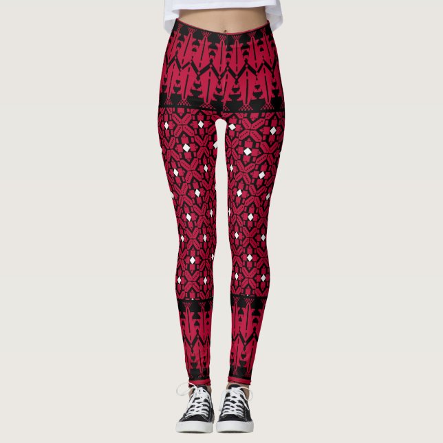 Leggings Diseño impreso del bordado palestino Tatreez (Anverso)