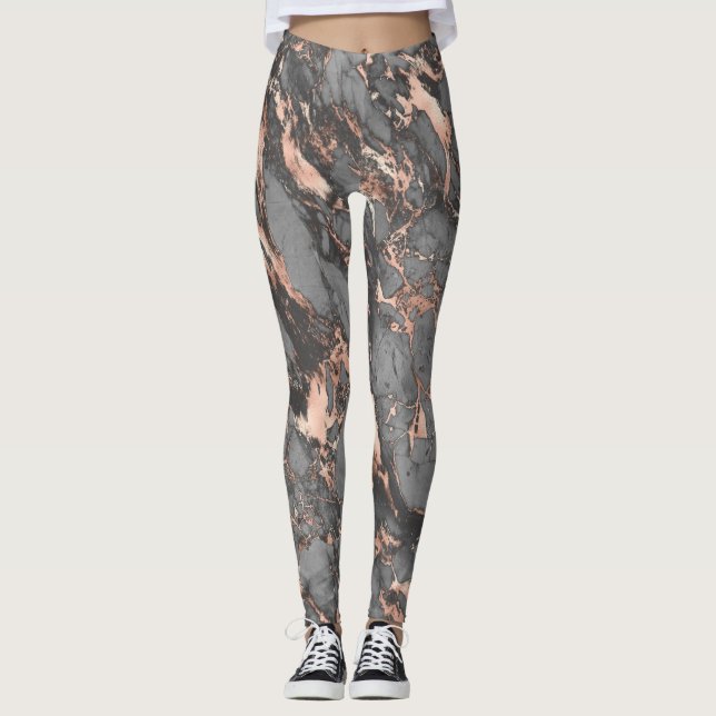 Leggings Diseño moderno de mármol rosa dorado gris (Anverso)