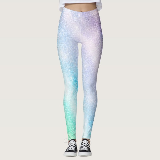 Leggings Diseño moderno Purpurina azul morado Ombre Glam (Anverso)