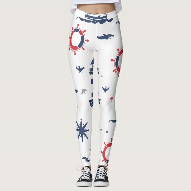 Leggings Diseño náutico azul, blanco y rojo (Anverso)