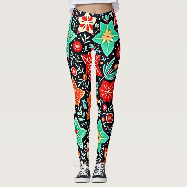 Leggings Diseño Navideño Abstracto Colorido (Anverso)