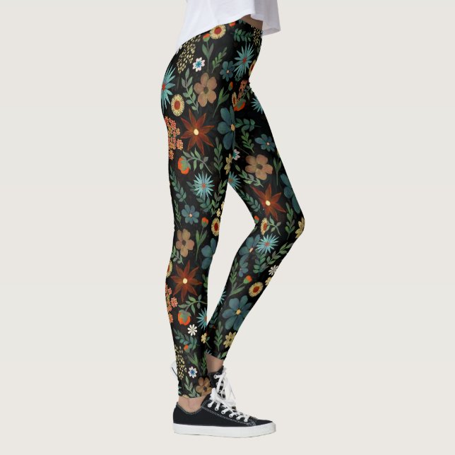 Leggings Diseño negro con colores bonito Ditsy Floral (Derecha)