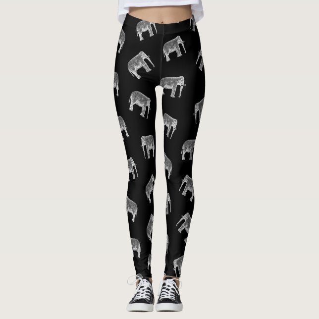 Leggings Diseño negro y blanco del elefante del modelo (Anverso)