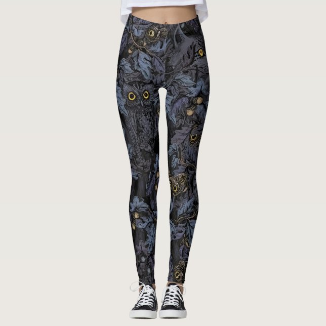 Leggings Diseño nocturno de Owl lynx leaf (Anverso)