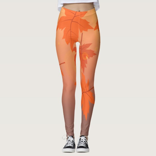 Leggings Diseño otoñal con hojas de arce y efecto bokeh (Anverso)