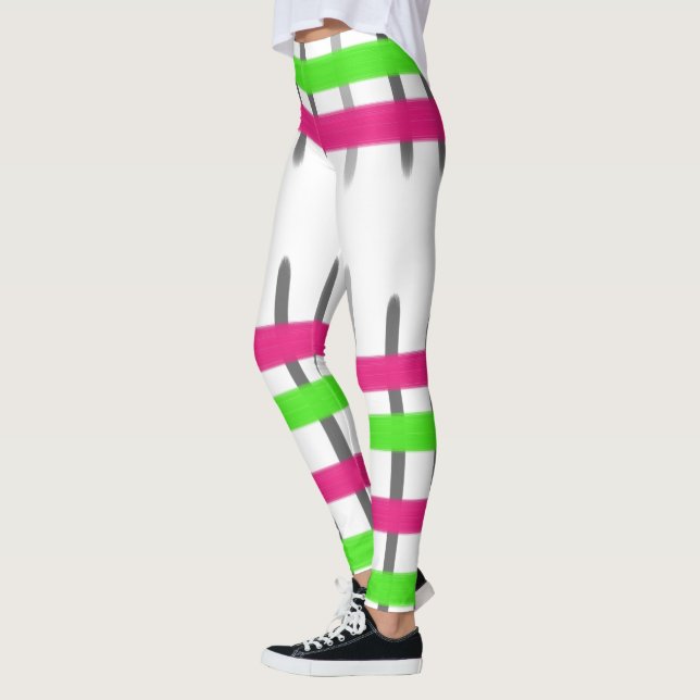 Leggings Diseño rayado rosa y verde (Izquierda)