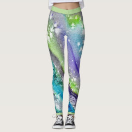 Leggings Diseño Resumen de Hielo Azul Lime