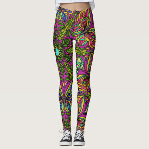 Leggings Diseño retro Mandala de los años 1960, colores neo