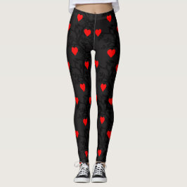 Leggings Diseño rojo de los corazones en negro