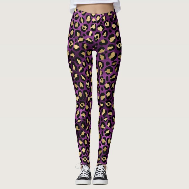 Leggings Diseño serie Leopardo morado y dorado 1 (Anverso)