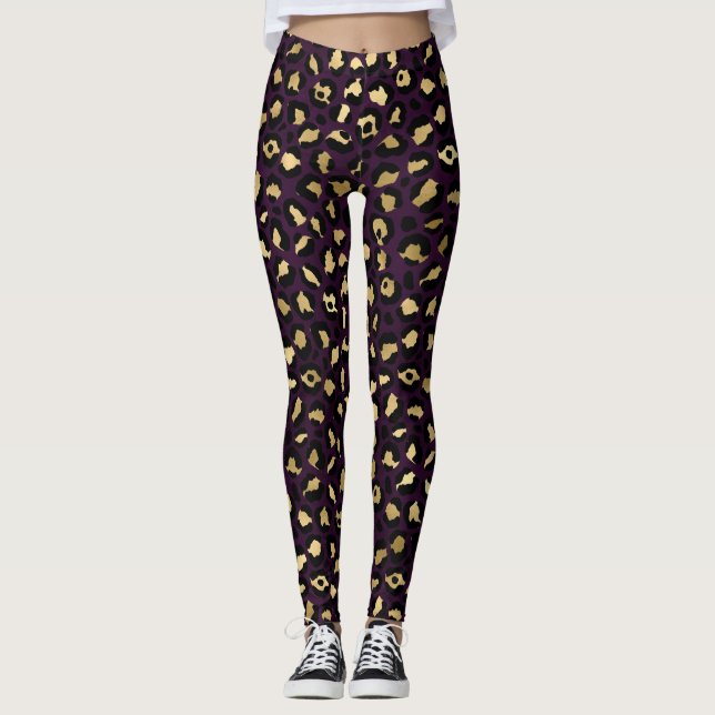 Leggings Diseño serie Leopardo morado y dorado 2 (Anverso)