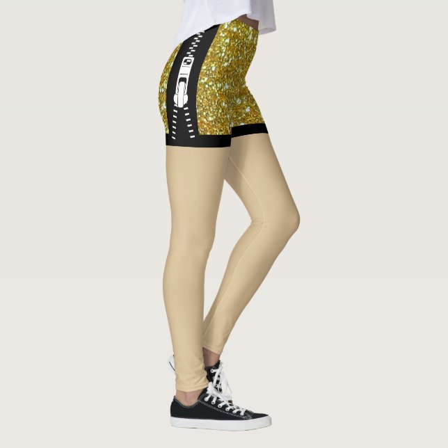 Leggings Diseño único de Moda de cremallera de oro brillant (Derecha)