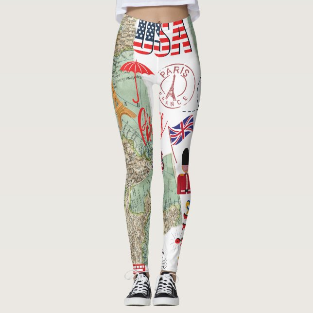 Leggings Diseño único moderno Mapas del mundo Viajero de Es (Anverso)