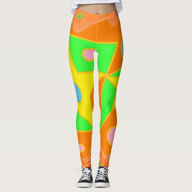 Leggings Diseño verde y amarillo brillante naranja (Anverso)