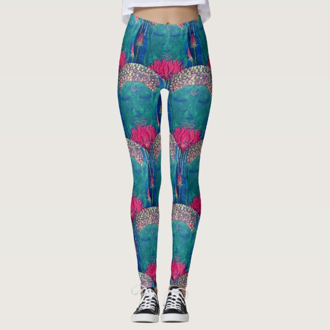 Leggings Diseño verde Zen Buddha Lotus Yoga (Anverso)
