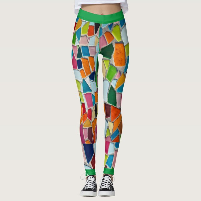 Leggings Diseños mosaicos con colores verdes (Anverso)