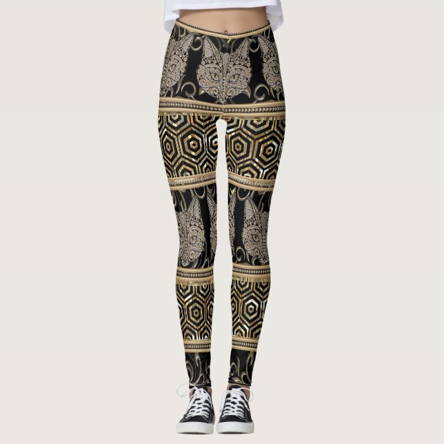 Leggings Diseños tribales bohemios egipcios del gato y del (Anverso)